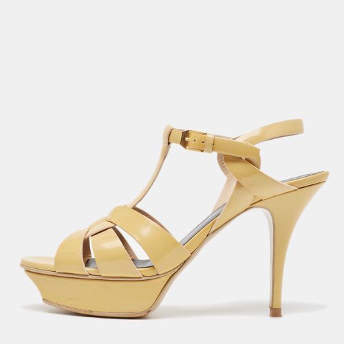 Saint Laurent Paris Beige Patent Leather Tribute Platform Ankle Strap Sandals Size 39 - Saint Laurent Paris - Modalova