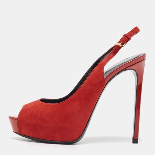 Saint Laurent Red Suede Peep Toe Slingback Pumps Size 37 - Saint Laurent Paris - Modalova