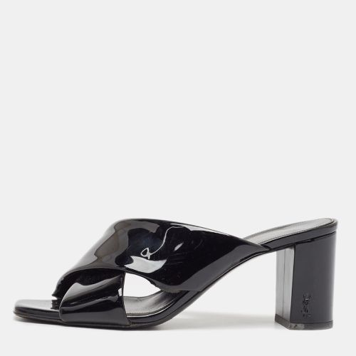 Saint Laurent Black Patent Leather Loulou Slide Sandals Size 37 - Saint Laurent Paris - Modalova