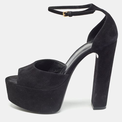 Saint Laurent Black Suede Platform Ankle Strap Sandals Size 36.5 - Saint Laurent Paris - Modalova