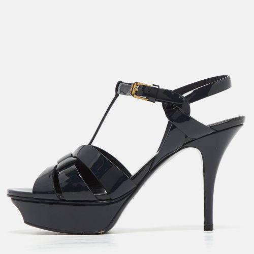 Saint Laurent Navy Blue Patent Leather Tribute Sandals Size 38 - Saint Laurent Paris - Modalova