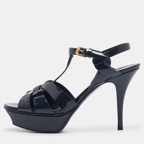 Saint Laurent Navy Blue Patent Leather Tribute Sandals Size 38 - Saint Laurent Paris - Modalova