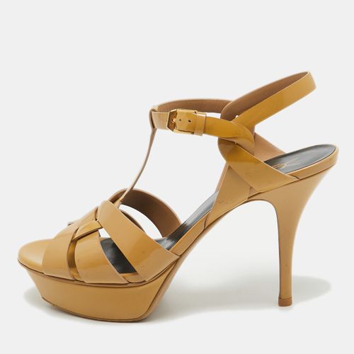 Saint Laurent Beige Patent Leather Tribute Sandals Size 38 - Saint Laurent Paris - Modalova