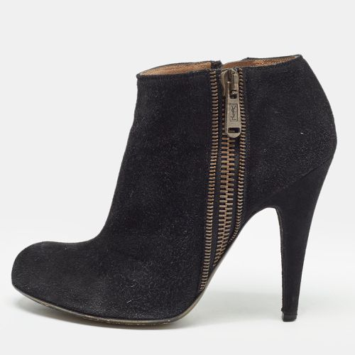 Saint Laurent Black Suede Zip Up Ankle Boots Size 38 - Saint Laurent Paris - Modalova