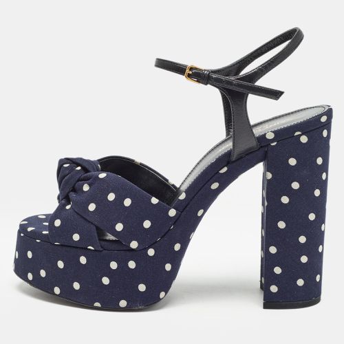 Saint Laurent Navy Blue/White Polka Dot Fabric Bianca Sandals Size 38 - Saint Laurent Paris - Modalova