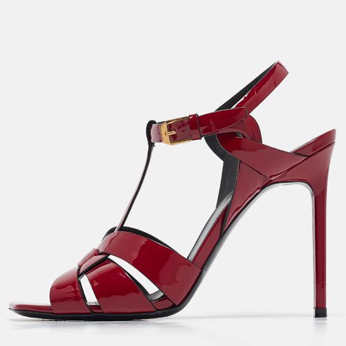 Saint Laurent Burgundy Patent Leather Tribute Sandals Size 39 - Saint Laurent Paris - Modalova