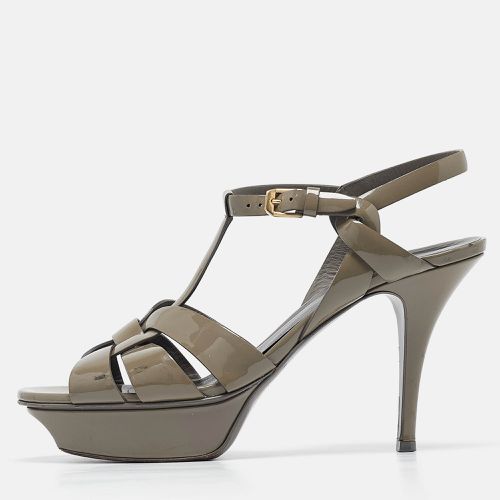 Saint Laurent Grey Patent Leather Tribute Sandals Size 39.5 - Saint Laurent Paris - Modalova