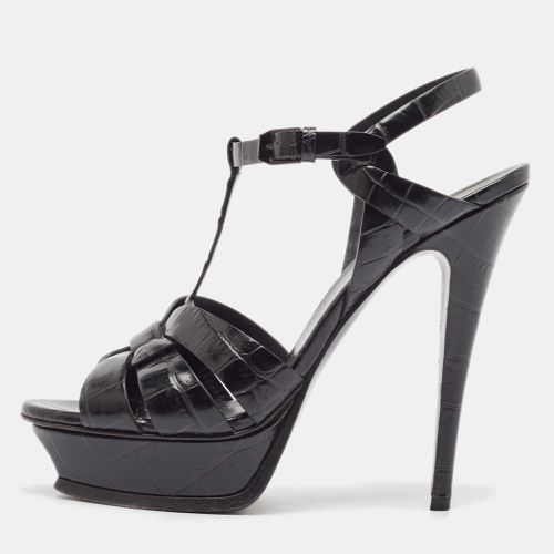 Saint Laurent Black Embossed Croc Tribute Sandals Size 40 - Saint Laurent Paris - Modalova