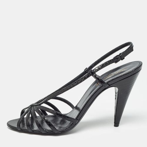 Saint Laurent Black Embossed Python Strappy Slingback Sandals Size 39 - Saint Laurent Paris - Modalova