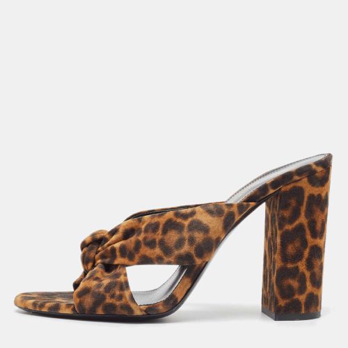 Saint Laurent Brown/Black Leopard Print Suede Loulou Slide Sandals Size 40 - Saint Laurent Paris - Modalova