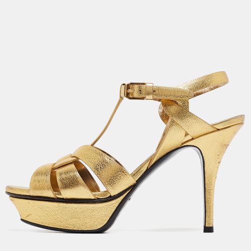 Saint Laurent Gold Leather Tribute Ankle Strap Sandals Size 37 - Saint Laurent Paris - Modalova