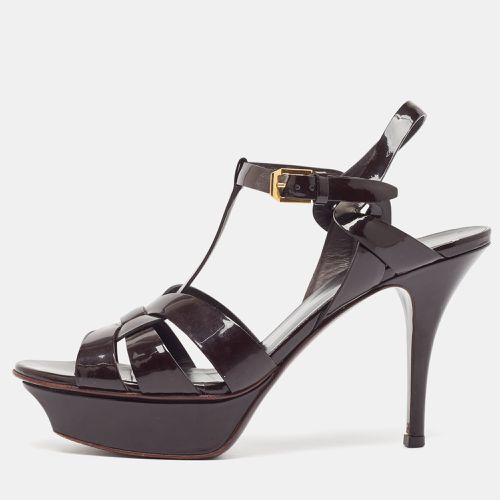 Saint Laurent Burgundy Patent Leather Tribute Ankle Strap Sandals Size 37.5 - Saint Laurent Paris - Modalova