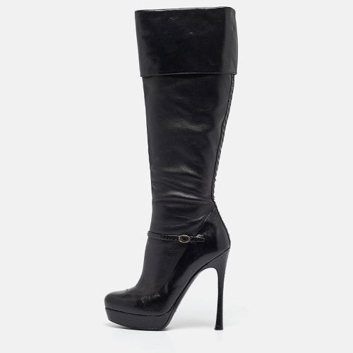 Saint Laurent Black Python and Leather Knee Length Boots Size 39 - Saint Laurent Paris - Modalova