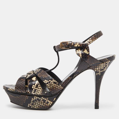 Saint Laurent Brown Python Embossed Leather Tribute Ankle Strap Sandals Size 39 - Saint Laurent Paris - Modalova