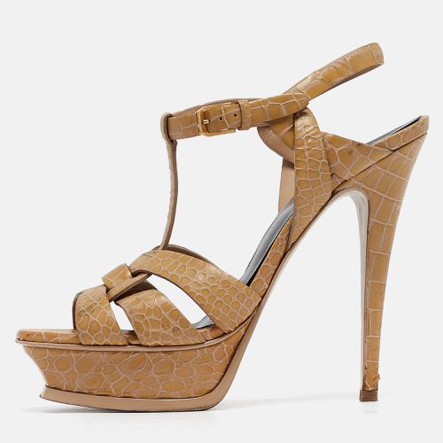 Saint Laurent Beige Croc Embossed Leather Tribute Sandals Size 38.5 - Saint Laurent Paris - Modalova