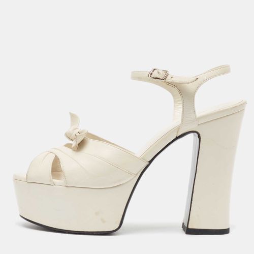 Saint Laurent Off White Leather Bow Ankle Strap Sandals Size 37.5 - Saint Laurent Paris - Modalova