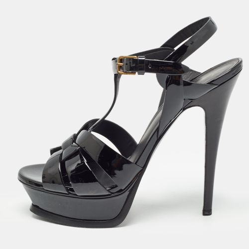 Saint Laurent Black Patent Leather Tribute Ankle Strap Sandals Size 38.5 - Saint Laurent Paris - Modalova