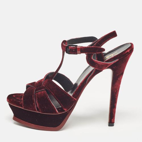 Saint Laurent Burgundy Velvet Tribute Platform Sandals Size 38.5 - Saint Laurent Paris - Modalova