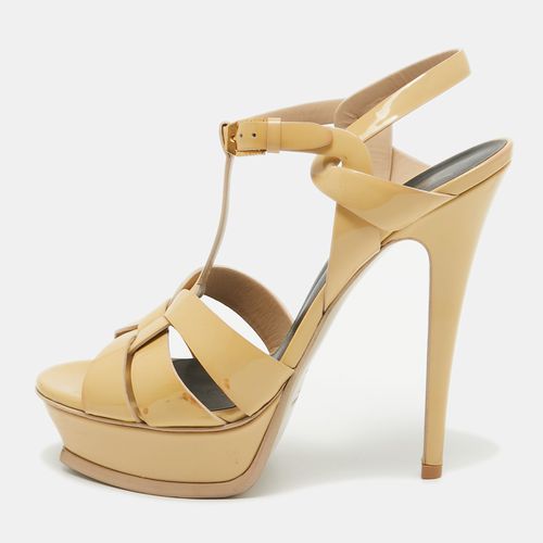 Saint Laurent Beige Patent Leather Tribute Sandals Size 39 - Saint Laurent Paris - Modalova