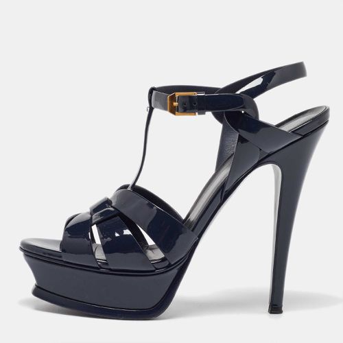 Saint Laurent Navy Blue Patent Leather Tribute Platform Sandals 38.5 - Saint Laurent Paris - Modalova