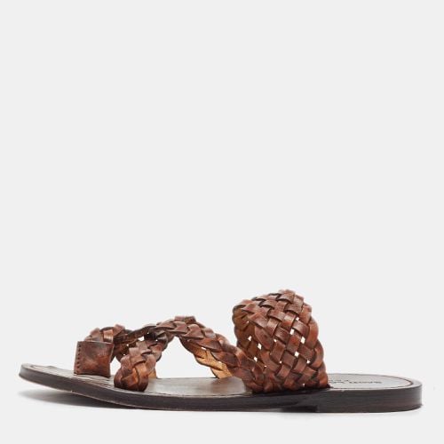 Saint Laurent Brown Braided Leather Neil Flat Slides Size 37 - Saint Laurent Paris - Modalova