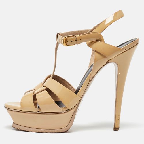 Saint Laurent Beige Patent Leather Tribute Sandals Size 38 - Saint Laurent Paris - Modalova