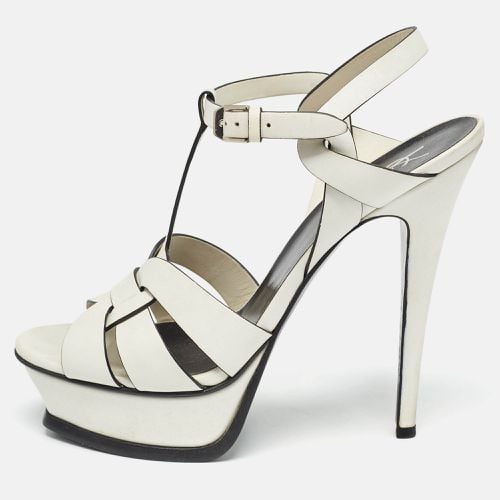 Saint Laurent White/Black Leather Tribute Ankle Strap Sandals Size 38 - Saint Laurent Paris - Modalova