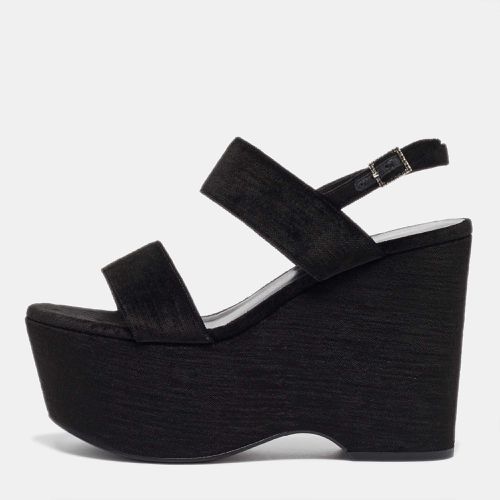 Saint Laurent Black Velvet Platform Wedge Sandals Size 38 - Saint Laurent Paris - Modalova