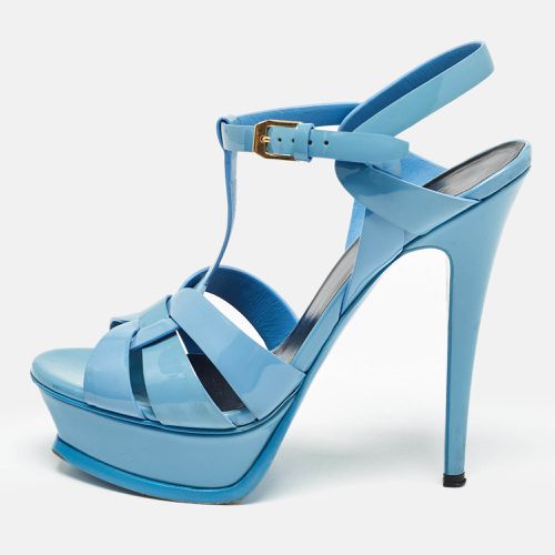 Saint Laurent Blue Patent Leather Tribute Sandals Size 38 - Saint Laurent Paris - Modalova