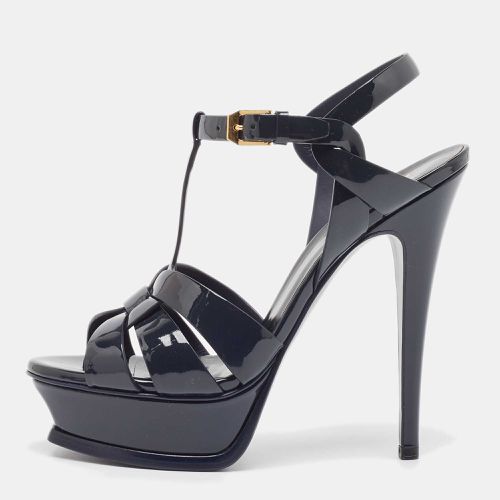 Saint Laurent Navy Blue Patent Leather Tribute Sandals Size 36 - Saint Laurent Paris - Modalova