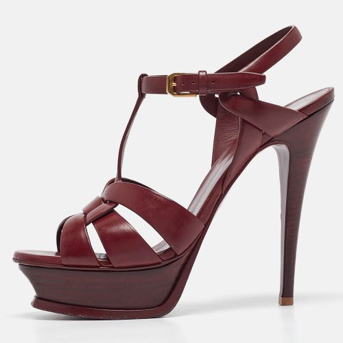 Saint Laurent Burgundy Leather Tribute Ankle Strap Sandals Size 38.5 - Saint Laurent Paris - Modalova