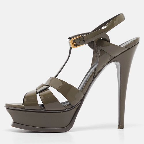 Saint Laurent Grey Patent Leather Tribute Platform Sandals 38.5 - Saint Laurent Paris - Modalova