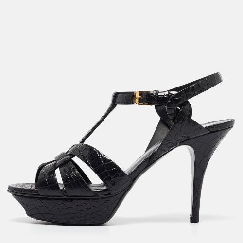 Saint Laurent Black Croc Embossed Leather Tribute Platform Sandals Size 39 - Saint Laurent Paris - Modalova