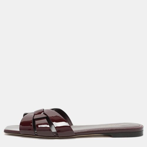 Saint Laurent Burgundy Patent Leather Tribute Flat Slides Size 39.5 - Saint Laurent Paris - Modalova