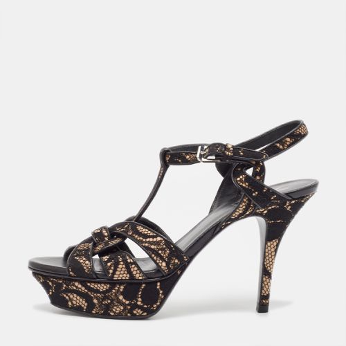 Saint Laurent Black/Beige Lace and Satin Tribute Sandals Size 38.5 - Saint Laurent Paris - Modalova