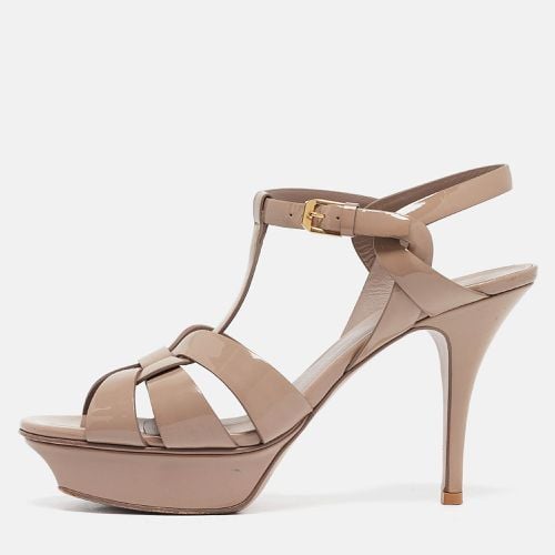 Saint Laurent Beige Patent Tribute Platform Sandals Size 39 - Saint Laurent Paris - Modalova