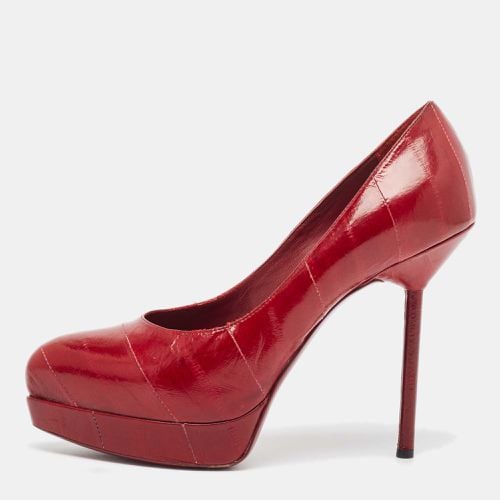 Saint Laurent Burgundy Eel Leather Tribtoo Platform Pumps Size 35.5 - Saint Laurent Paris - Modalova