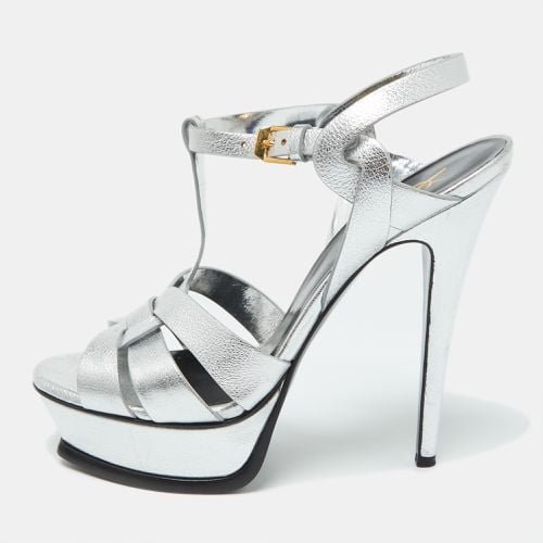 Saint Laurent Silver Leather Tribute Platform Sandals Size 38 - Saint Laurent Paris - Modalova