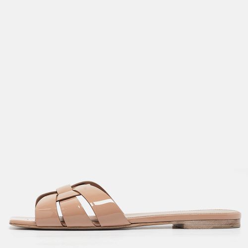 Saint Laurent Beige Patent Leather Tribute Flat Sandals Size 38 - Saint Laurent Paris - Modalova