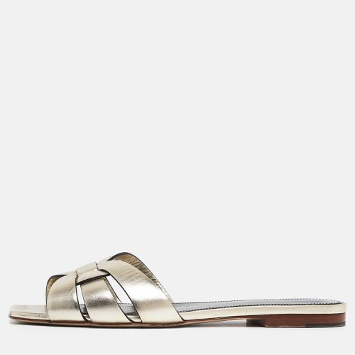 Saint Laurent Gold Leather Tribute Flat Slides Size 38 - Saint Laurent Paris - Modalova