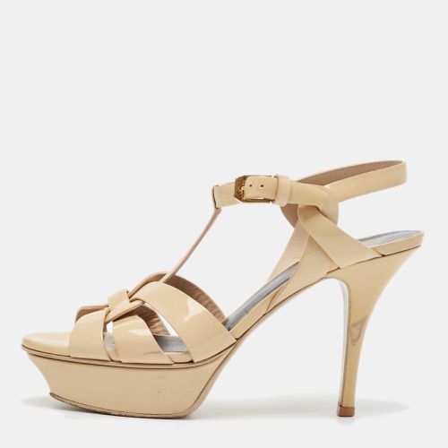 Saint Laurent Beige Patent Leather Tribute Sandals Size 36 - Saint Laurent Paris - Modalova