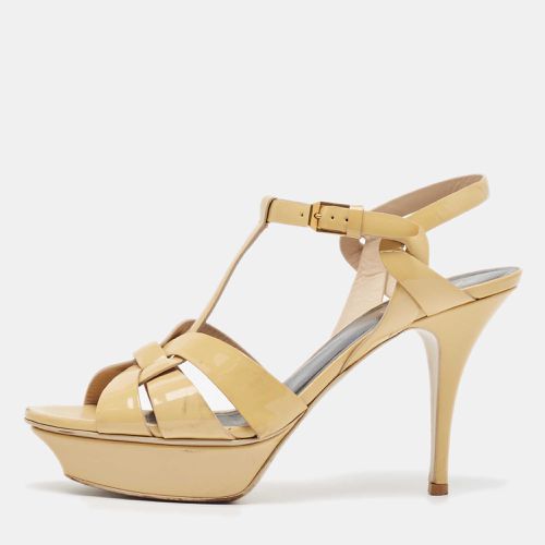 Saint Laurent Beige Patent Leather Tribute Sandals Size 40 - Saint Laurent Paris - Modalova