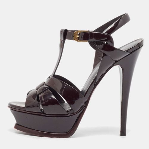 Saint Laurent Burgundy Patent Tribute Platform Sandals Size 35 - Saint Laurent Paris - Modalova