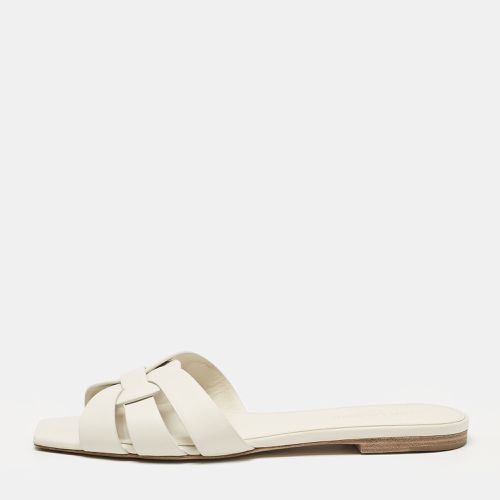 Saint Laurent White Leather Tribute Flat Sandals Size 39 - Saint Laurent Paris - Modalova