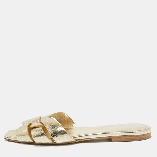 Saint Laurent Gold Leather Tribute Slide Flats Size 36 - Saint Laurent Paris - Modalova