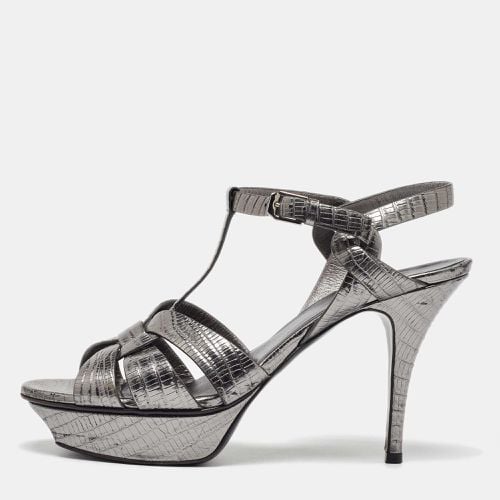 Saint Laurent Grey Lizard Embossed Leather Tribute Platform Sandals Size 40 - Saint Laurent Paris - Modalova