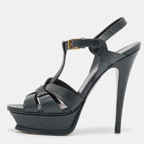 Saint Laurent Dark Green Croc Embossed Leather Tribute Platform Sandals Size 36 - Saint Laurent Paris - Modalova