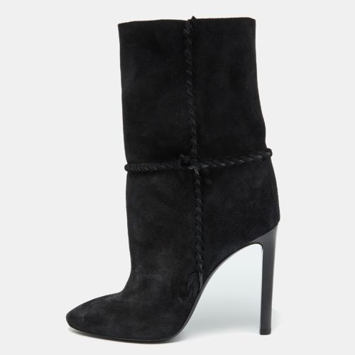 Saint Laurent Black Suede Mid Calf Boots Size 39.5 - Saint Laurent Paris - Modalova