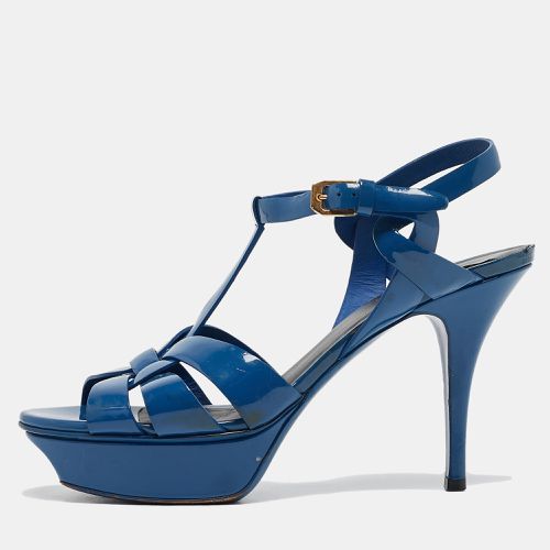 Saint Laurent Blue Patent Leather Tribute Platform Sandals Size 38 - Saint Laurent Paris - Modalova