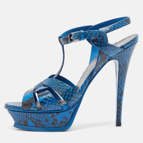 Saint Laurent Blue/Black Embossed Snakeskin Tribute Sandals Size 39.5 - Saint Laurent Paris - Modalova